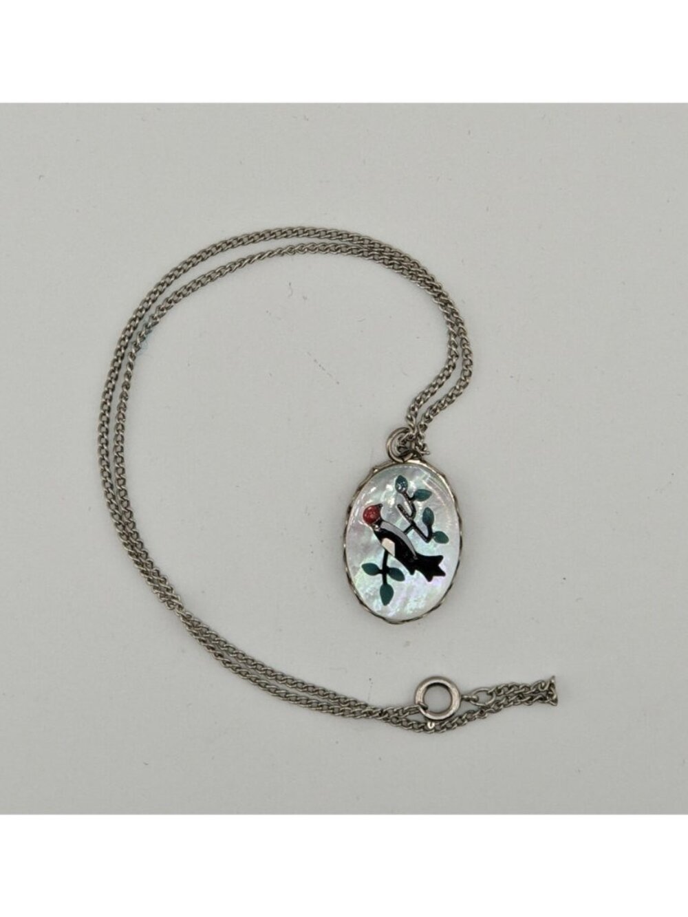 Vintage Artisan Mother Of Pearl Necklace With Bird & Branch Design - Picture 5 of 6